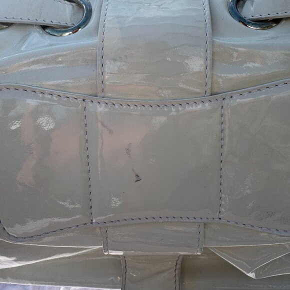 Jimmy Choo Made in Italy White Patent Leather Drawstring Tote - Picture 16 of 17